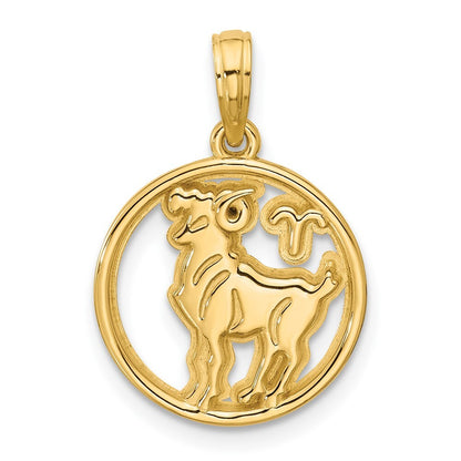 14k Yellow Gold Polished Round Aries Pendant for Women