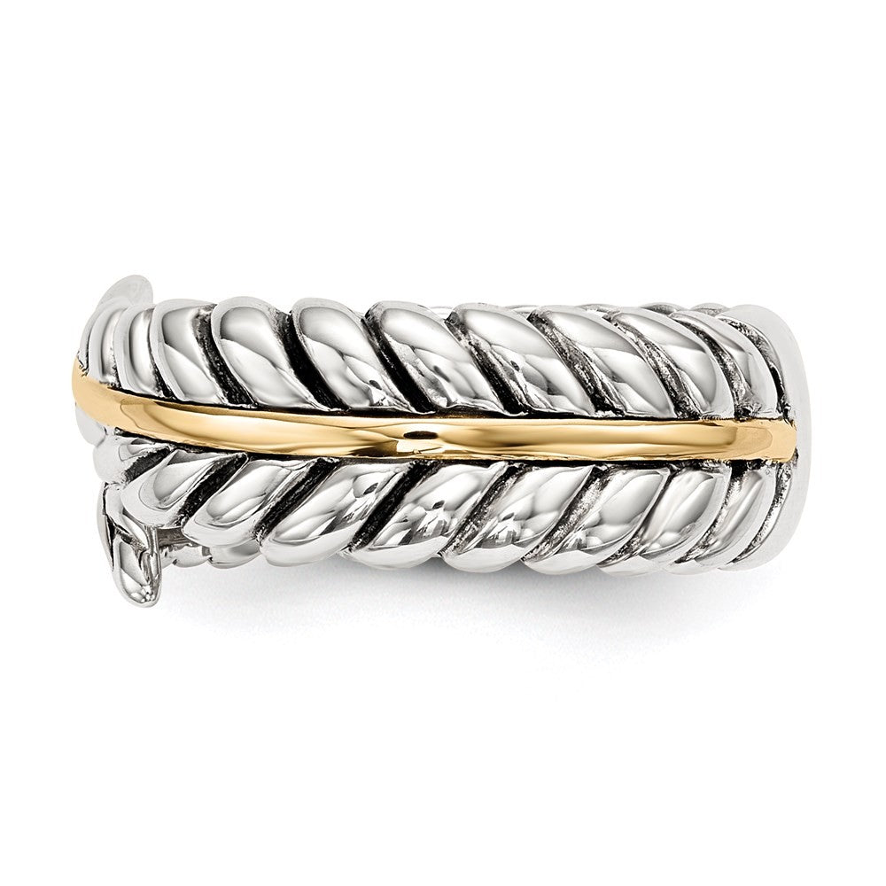 Sterling Silver 14k Antiqued Leaves Bypass Ring