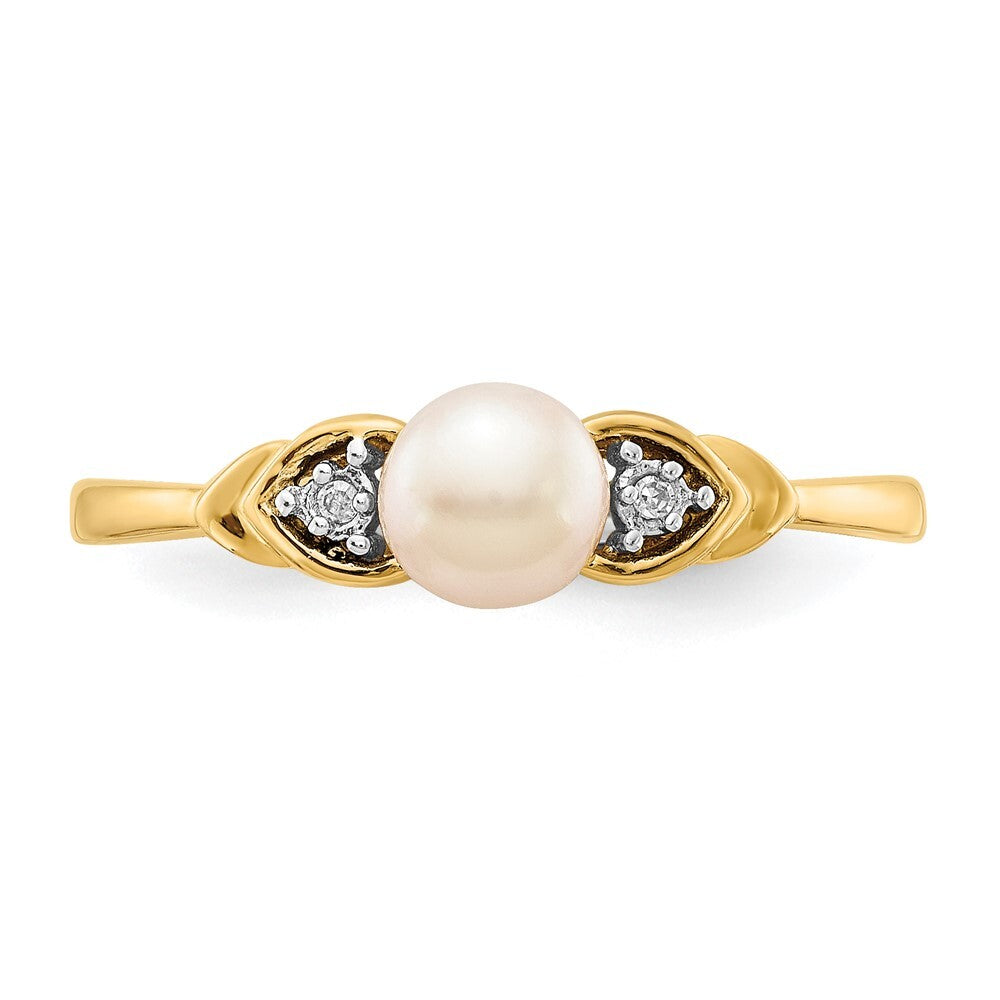 14K Yellow Gold FW Cultured Pearl and Diamond Ring