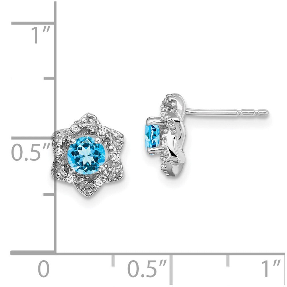14k White Gold Blue Topaz and Diamond Stud Earrings