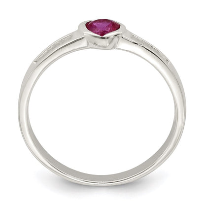 Sterling Silver Red Cubic Zirconia Heart Ring Size 6