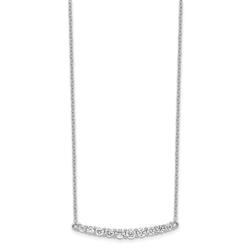 Sterling Silver Rhodium-plated CZ Bar w/ 2in ext. Necklace
