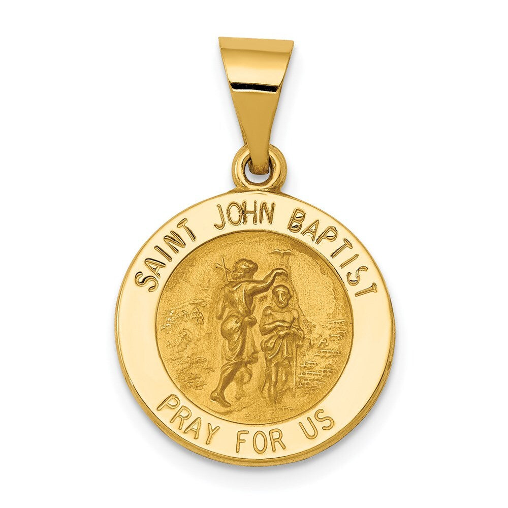 14k Yellow Gold Polished and Satin St John Baptist Medal Hollow Pendant