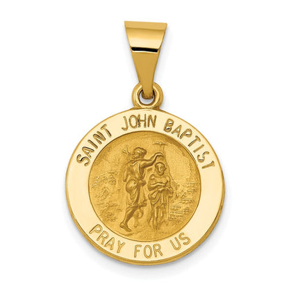 14k Yellow Gold Polished and Satin St John Baptist Medal Hollow Pendant