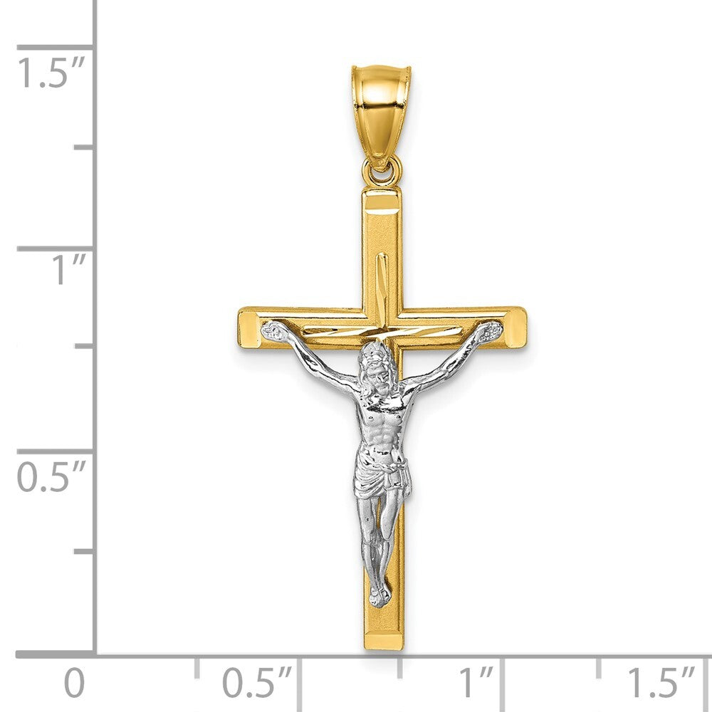 14k Two-tone Gold Polished and Diamond-cut Crucifix Pendant for Women