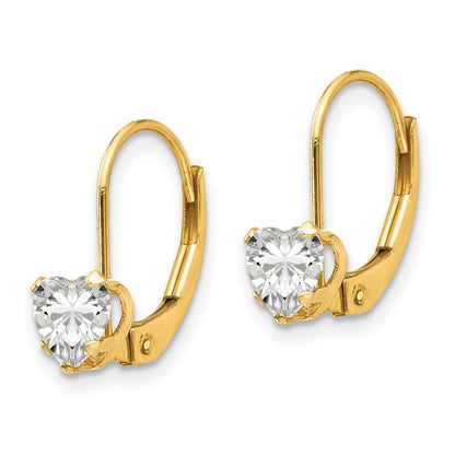 14k Yellow Gold Cubic Zirconia Heart Leverback Earrings Gift for Women