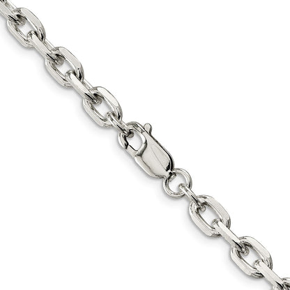 Sterling Silver 5.4mm Beveled Oval Cable Chain Necklace