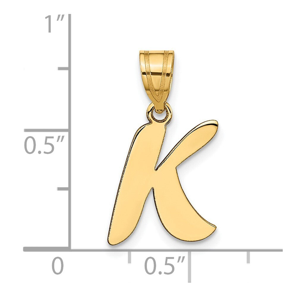 14k Yellow Gold Polished Script Letter K Initial Pendant for Women