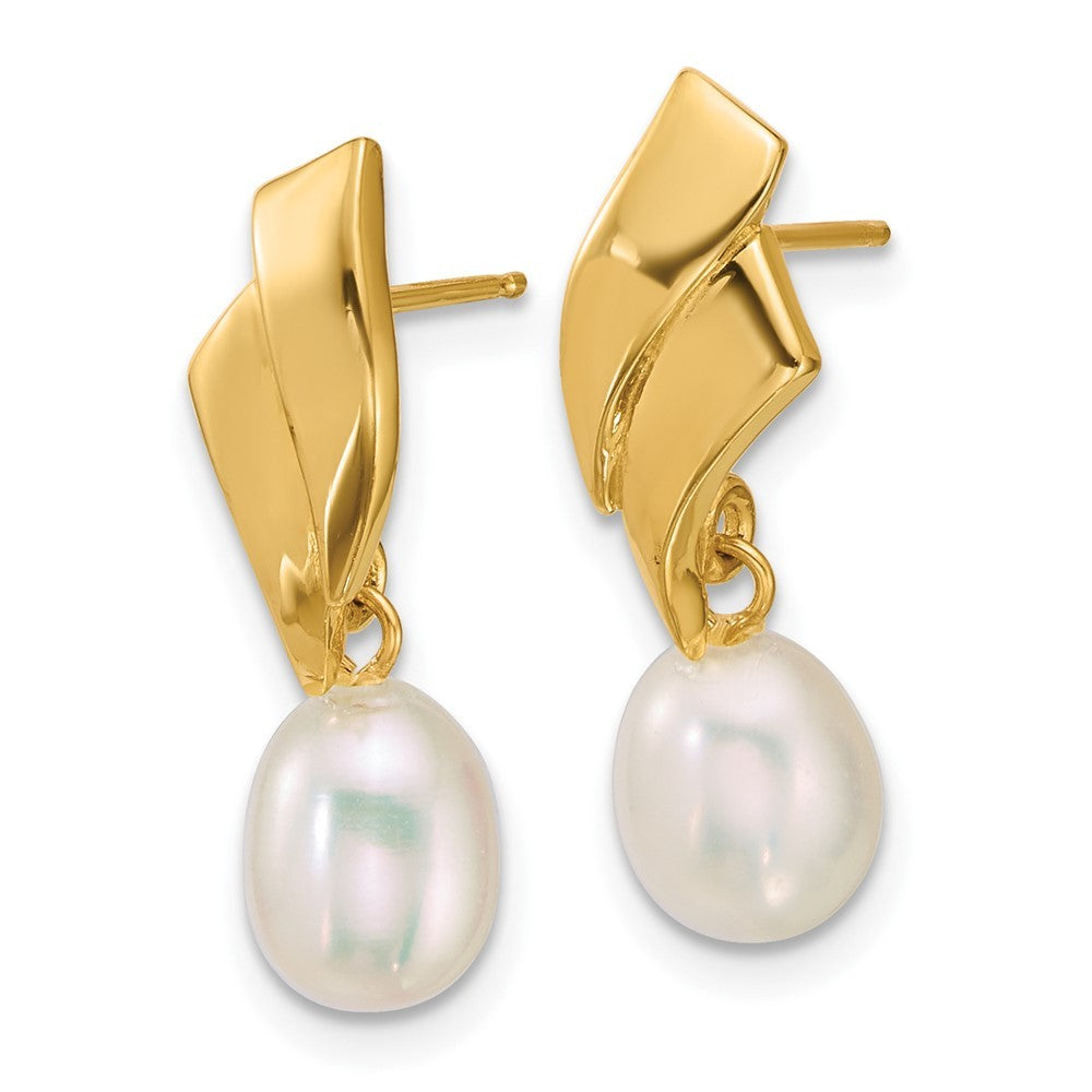 14k Yellow Gold 5-7mm Teardrop White Freshwater Cultured Pearl Dangle Earrings