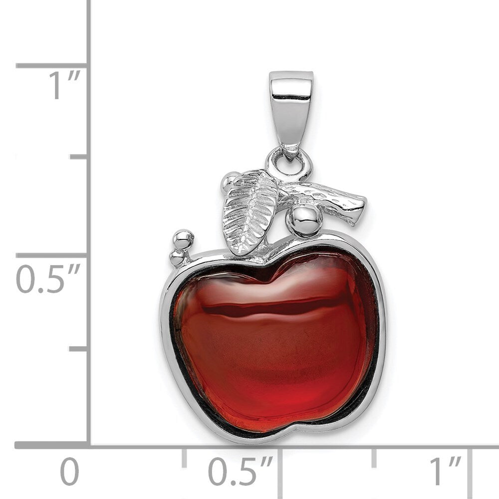 Sterling Silver Rhodium-plated Red Cubic Zirconia Cabochon Apple Pendant