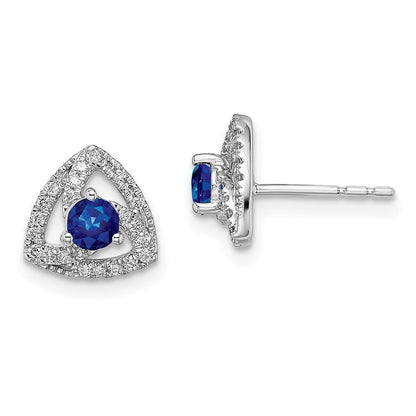 14k White Gold Diamond and Blue Sapphire Triangle Stud Earrings