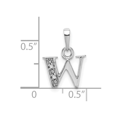 14k White Gold Rhodium-plated Diamond Letter W Initial Pendant for Women