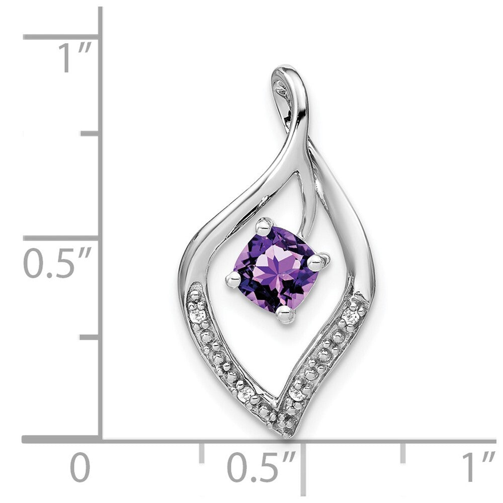 14k White Gold Amethyst and Diamond Pendant for Women