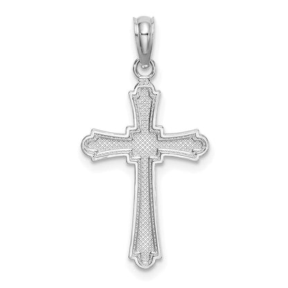 14k White Gold Diamond-Cut Striped Cross Charm Pendant for Women