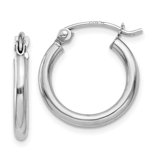 14k White Gold Polished 2x15mm Lightweight Tube Hoop Earrings Gift for Women