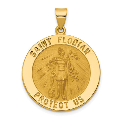 14k Yellow Gold Polished and Satin St Florian Medal Hollow Pendant for Women