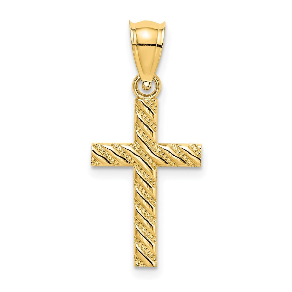 14k Yellow Gold Beaded and Polished Cross Charm