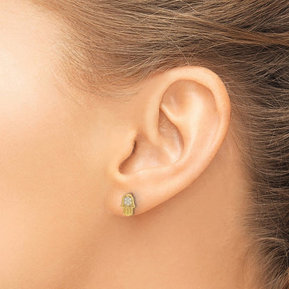 14k Yellow Gold Polished CZ Hamsa Earrings