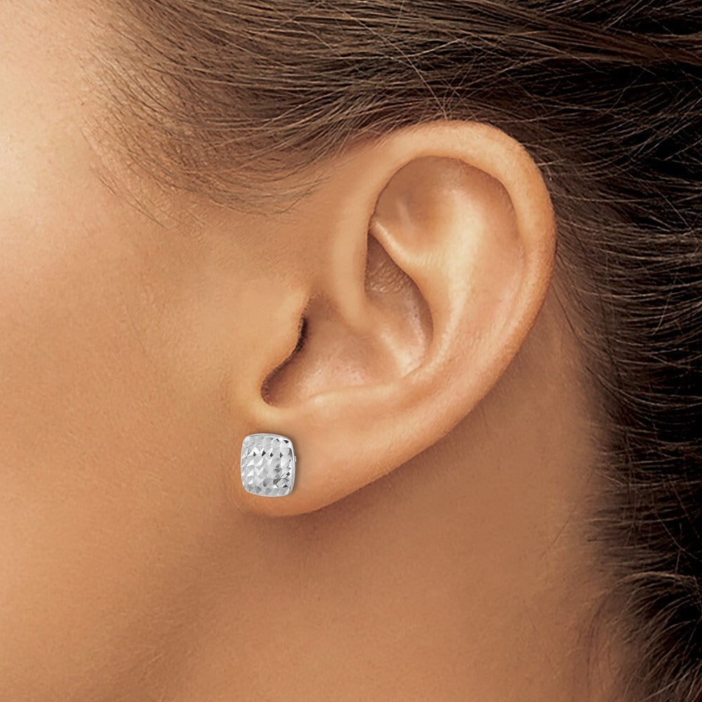 14K White Gold Diamond Cut Square Stud Earrings Gift for Women