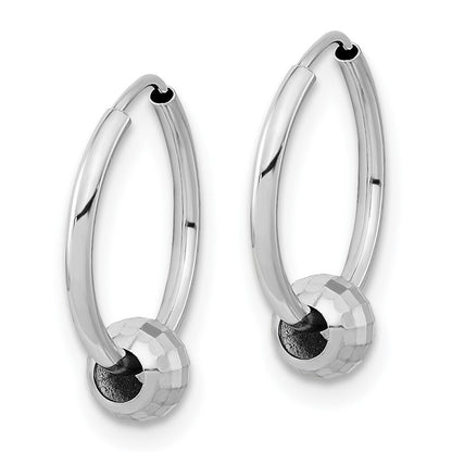 14K White Gold Polished Hoop with a Diamond Cut Ball Earrings Gift for Women