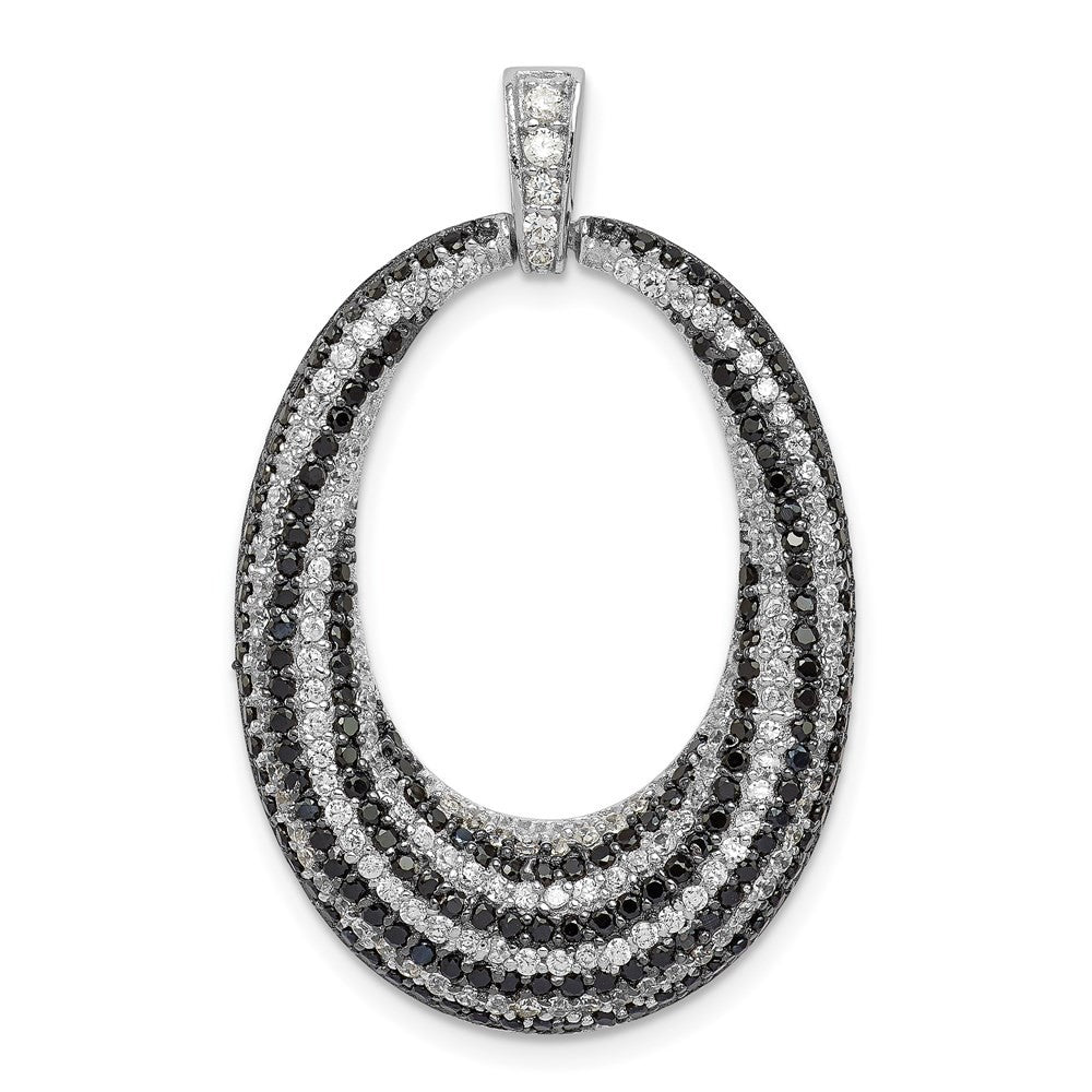 Sterling Silver Black and White Cubic Zirconia Open Oval Fancy Pendant