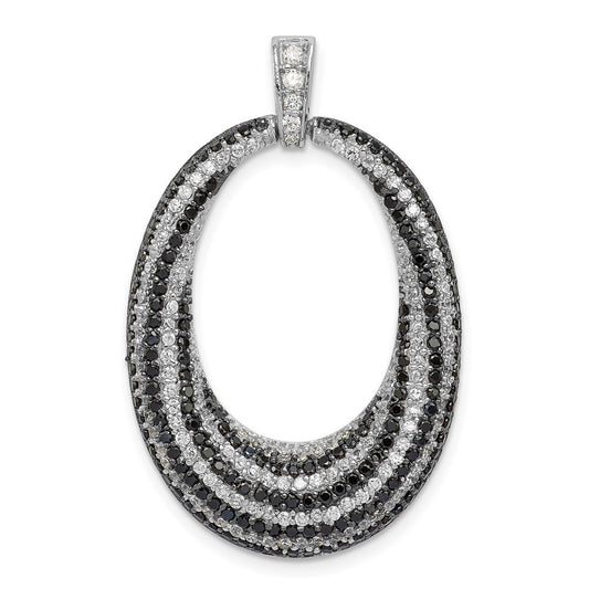Sterling Silver Black and White Cubic Zirconia Open Oval Fancy Pendant