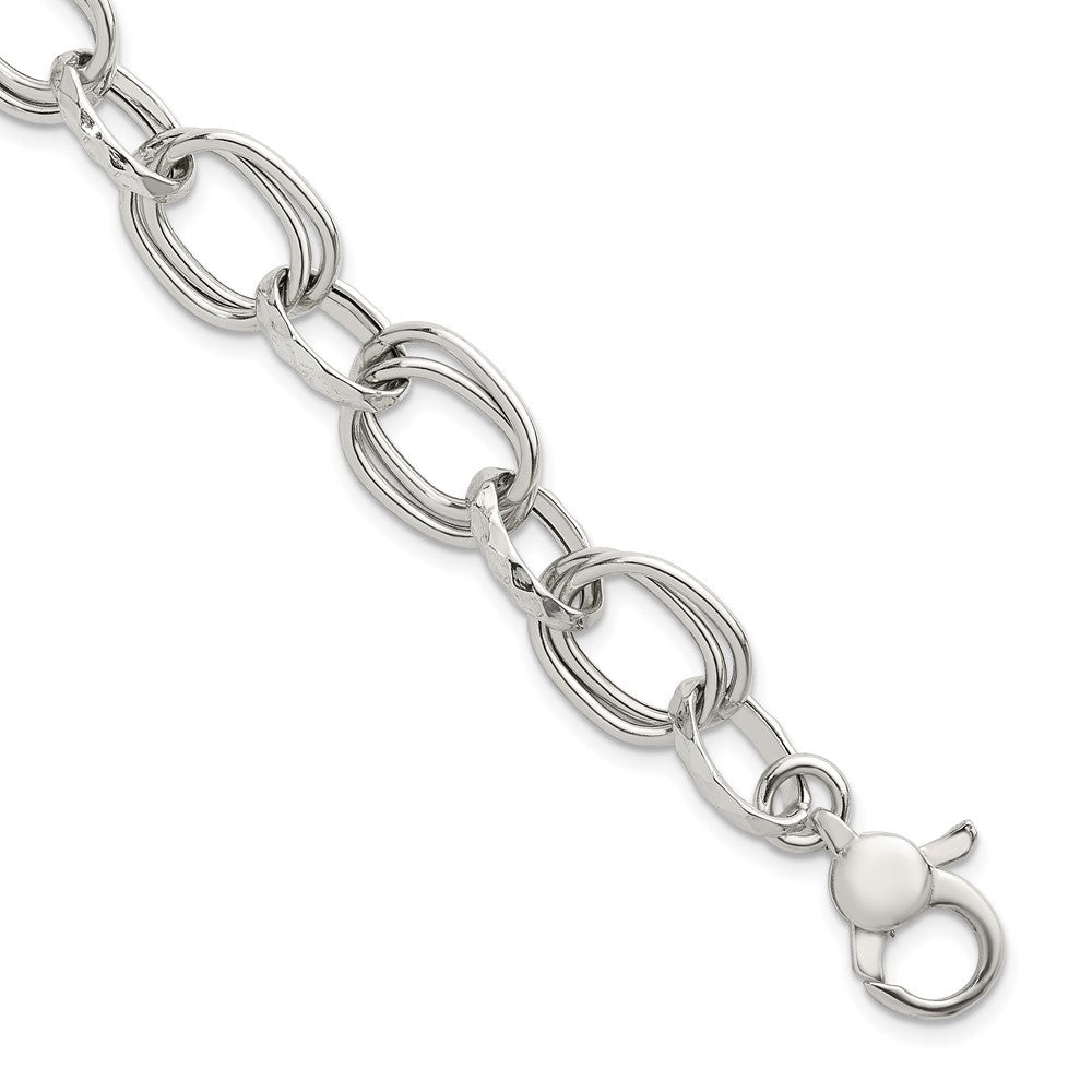 Sterling Silver  Double Link and Faceted Link 8" with 1" Extender Bracelet