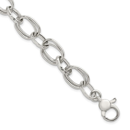 Sterling Silver  Double Link and Faceted Link 8" with 1" Extender Bracelet