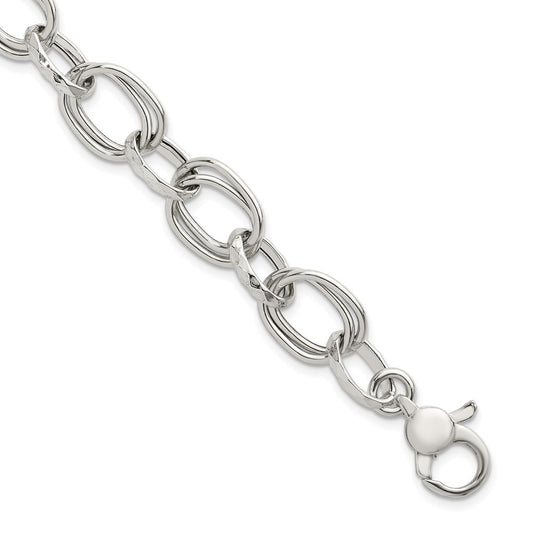 Sterling Silver  Double Link and Faceted Link 8" with 1" Extender Bracelet
