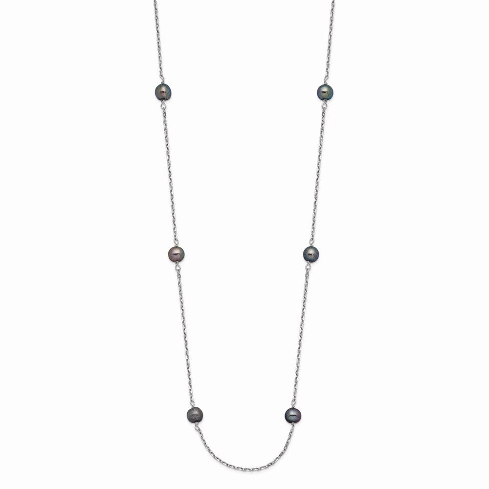 14k White Gold 4-5mm Black Freshwater Cultured Pearl 8-Station 16 inch Necklace