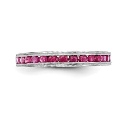 14k White Gold Ruby Complete Channel Band Size 7