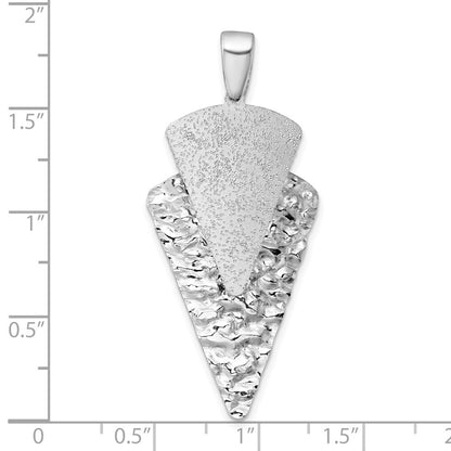 Sterling Silver RH-plated Polished Brushed/Hammered Triangle Pendant