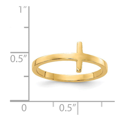 14K Yellow Gold Sideways Cross Ring
