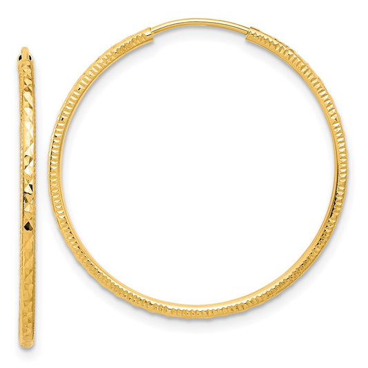 14k Yellow Gold Diamond-Cut 1.50mm Endless Hoop Earrings