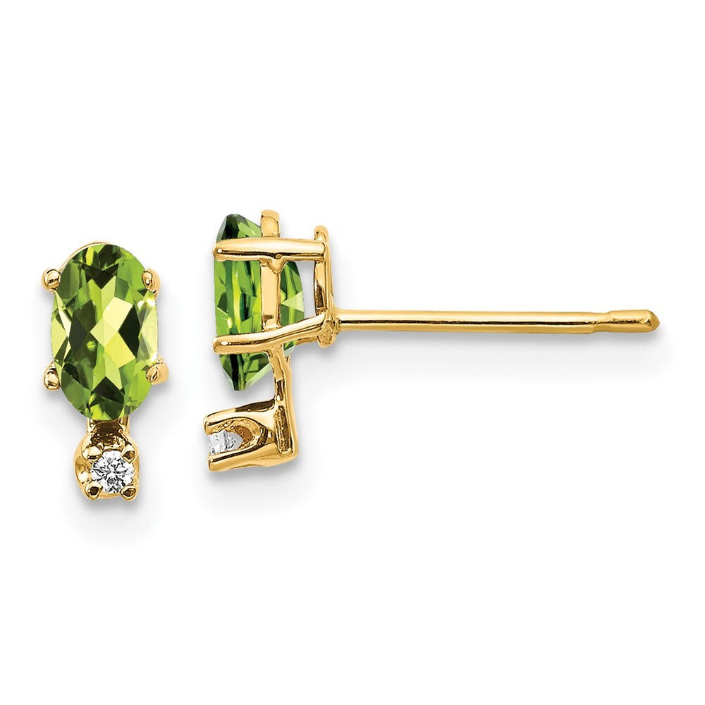 14k Yellow Gold Diamond & Peridot Birthstone Stud Earrings Gift for Women