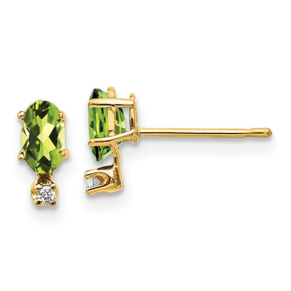 14k Yellow Gold Diamond & Peridot Birthstone Stud Earrings Gift for Women