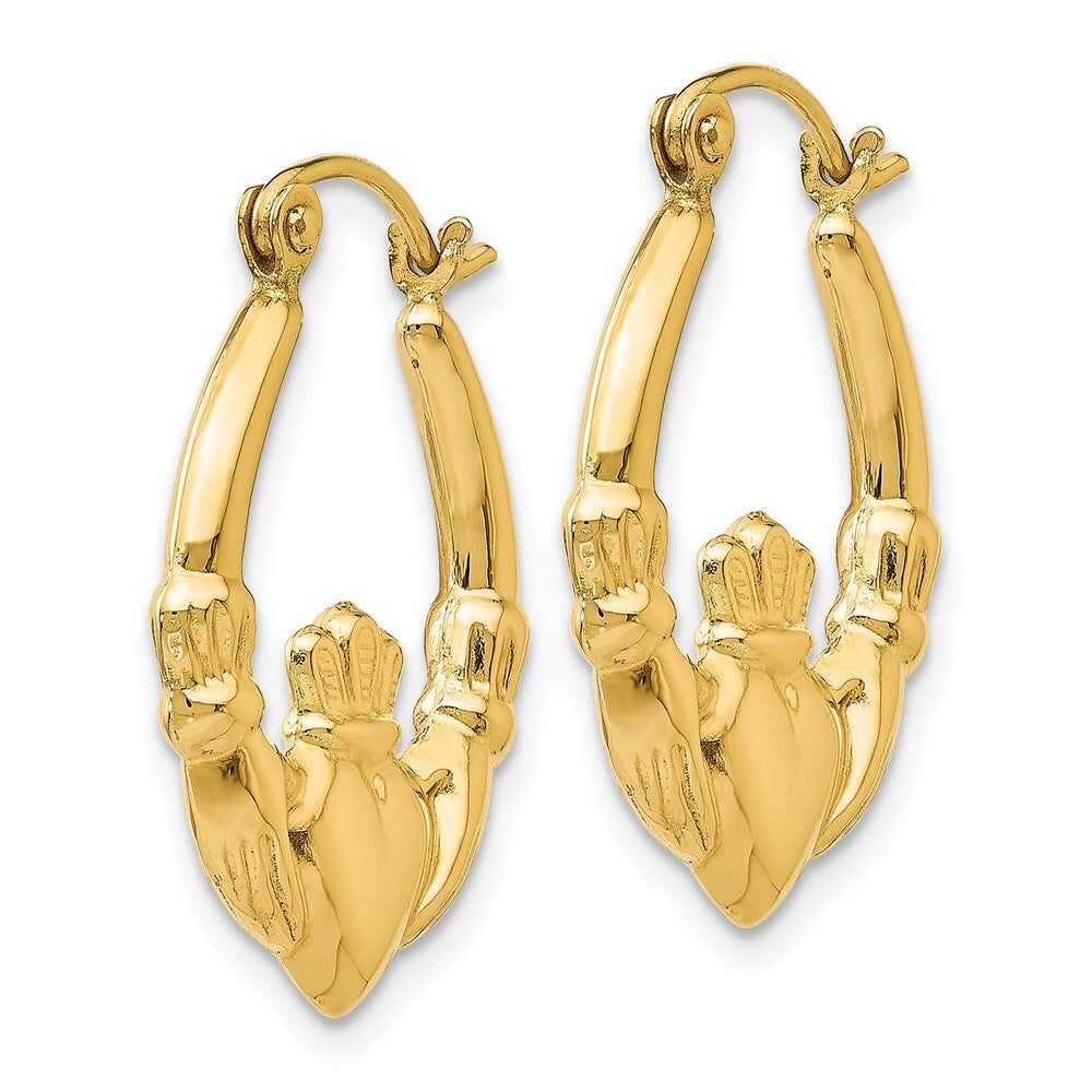 14k Yellow Gold Polished Claddagh Hoop Earrings Gift for Women