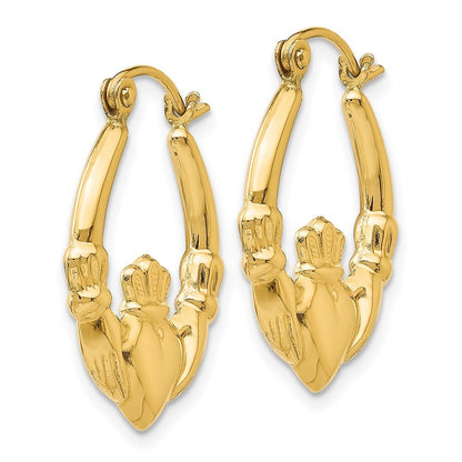 14k Yellow Gold Polished Claddagh Hoop Earrings Gift for Women
