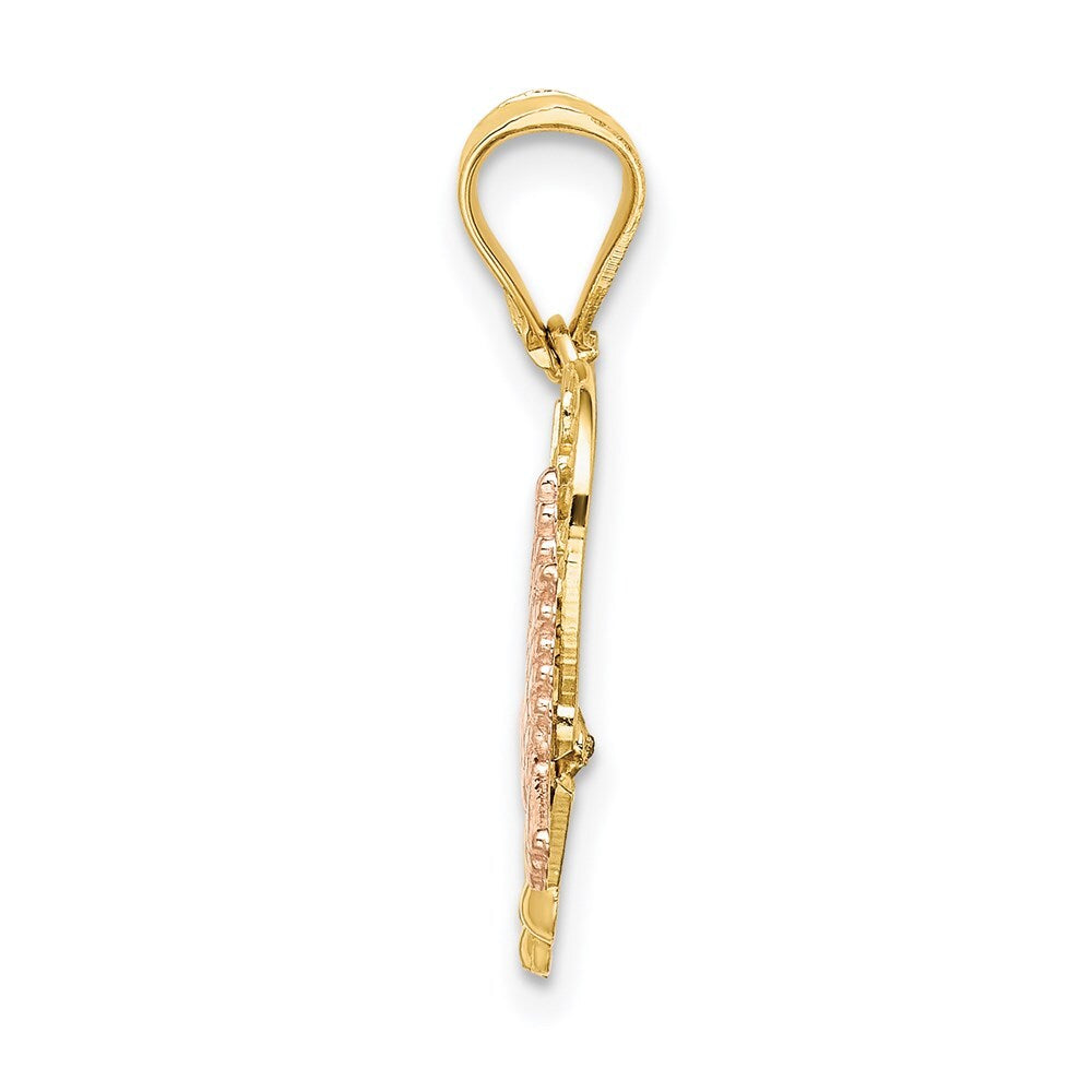 14k Two-tone Gold White Rhodium MADRE Heart Doves Charm Pendant