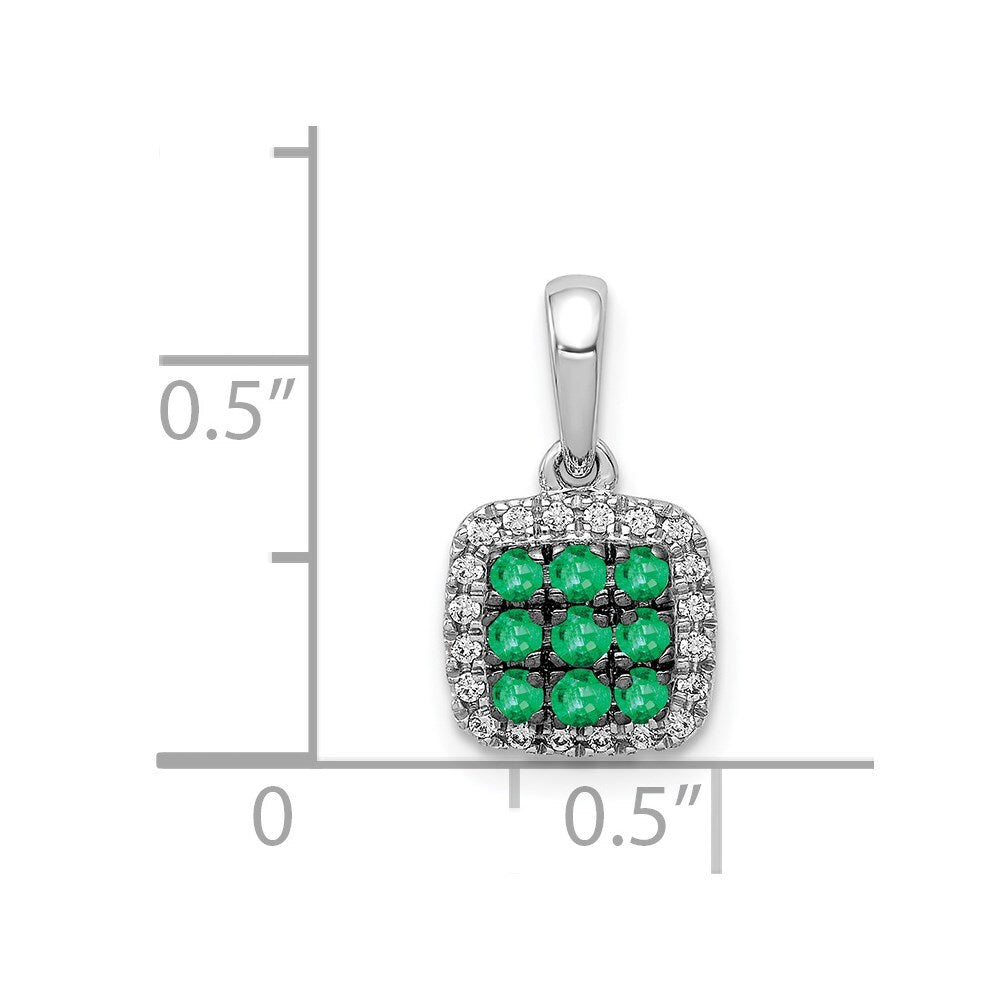 14k White Gold Diamond and .19 Emerald Square Halo Pendant for Women