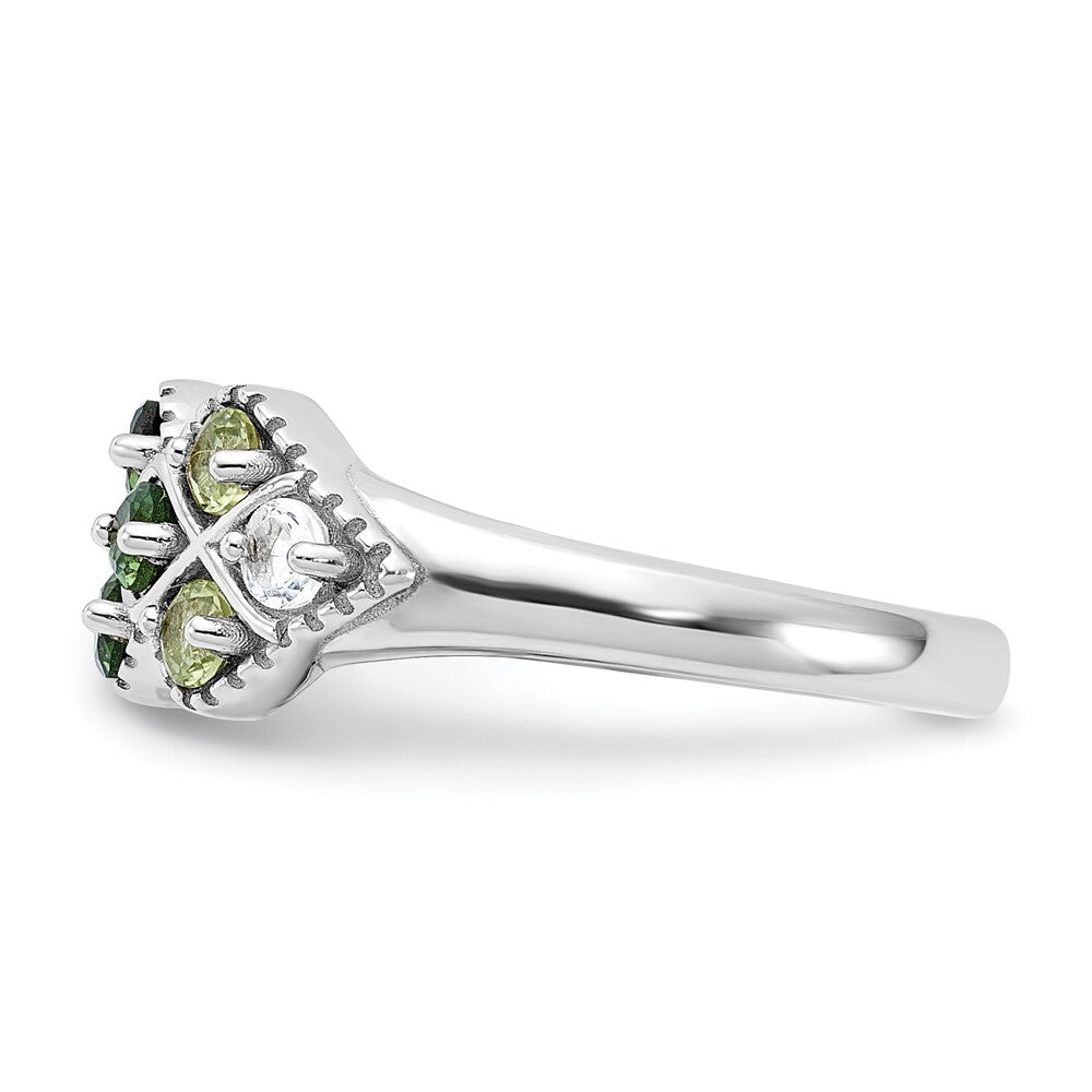Sterling Silver Rhodium Chrome Diopside Peridot and White Topaz Ring Size 8