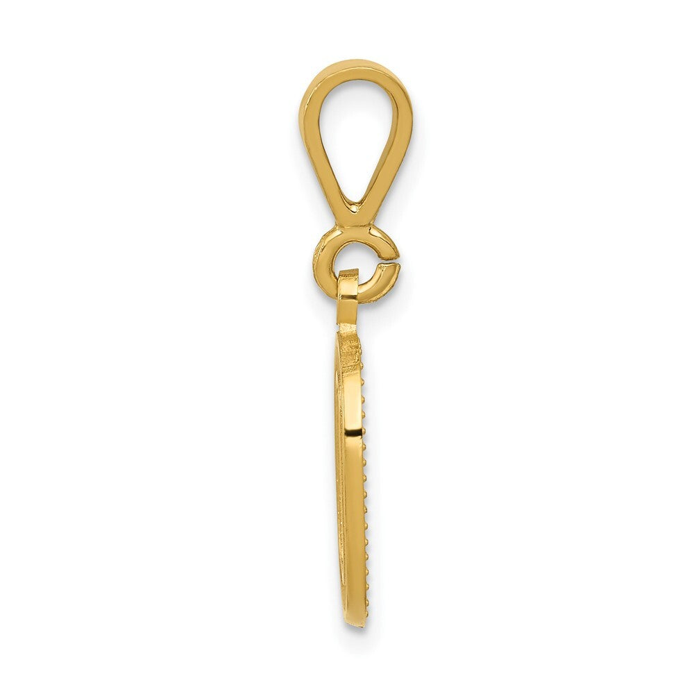 14k Yellow Gold Textured Initial O Charm Pendant for Women