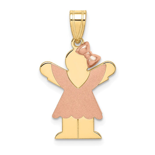 14k Two-tone Gold Small Girl with Bow on Right Engravable Charm Pendant