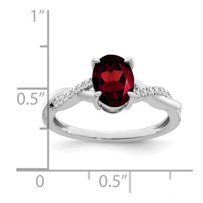 14k White Gold Oval Garnet and Diamond Ring Size 7