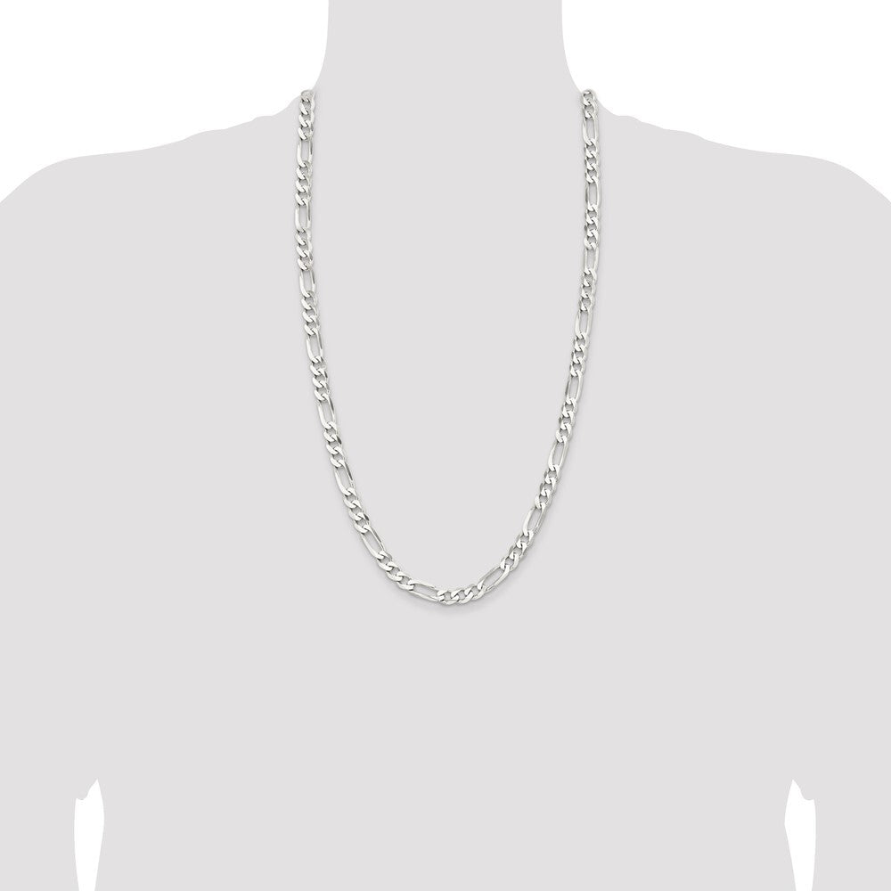 Sterling Silver Rhodium-plated 7.5mm Figaro Chain