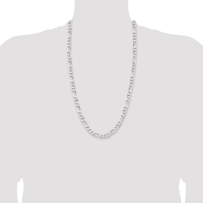 Sterling Silver Rhodium-plated 7.5mm Figaro Chain