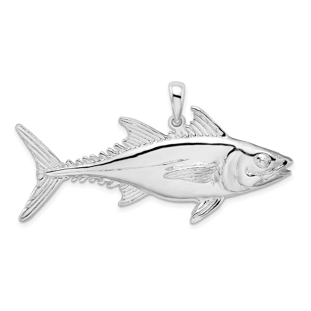Sterling Silver Rhodium-Plated Polished Skipjack Tuna Fish Pendant