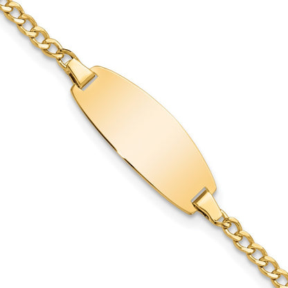14k Gold Semi-Solid Chain Curb Link Oval 18.5x8.5mm Plate 5.5" ID Bracelet