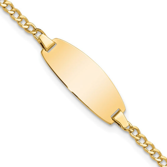 14k Gold Semi-Solid Chain Curb Link Oval 18.5x8.5mm Plate 5.5" ID Bracelet