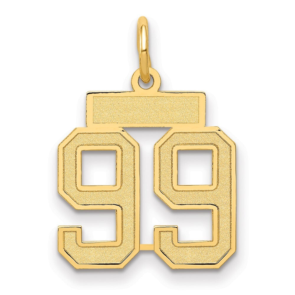 14k Yellow Gold Small Satin Number 99 Charm Pendant for Women